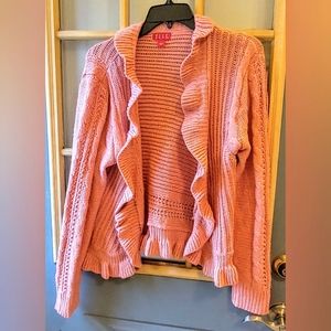 ✨Rare Find✨Coral Pink Ruffled Hem Open Mixed Knit Cardigan Seater L